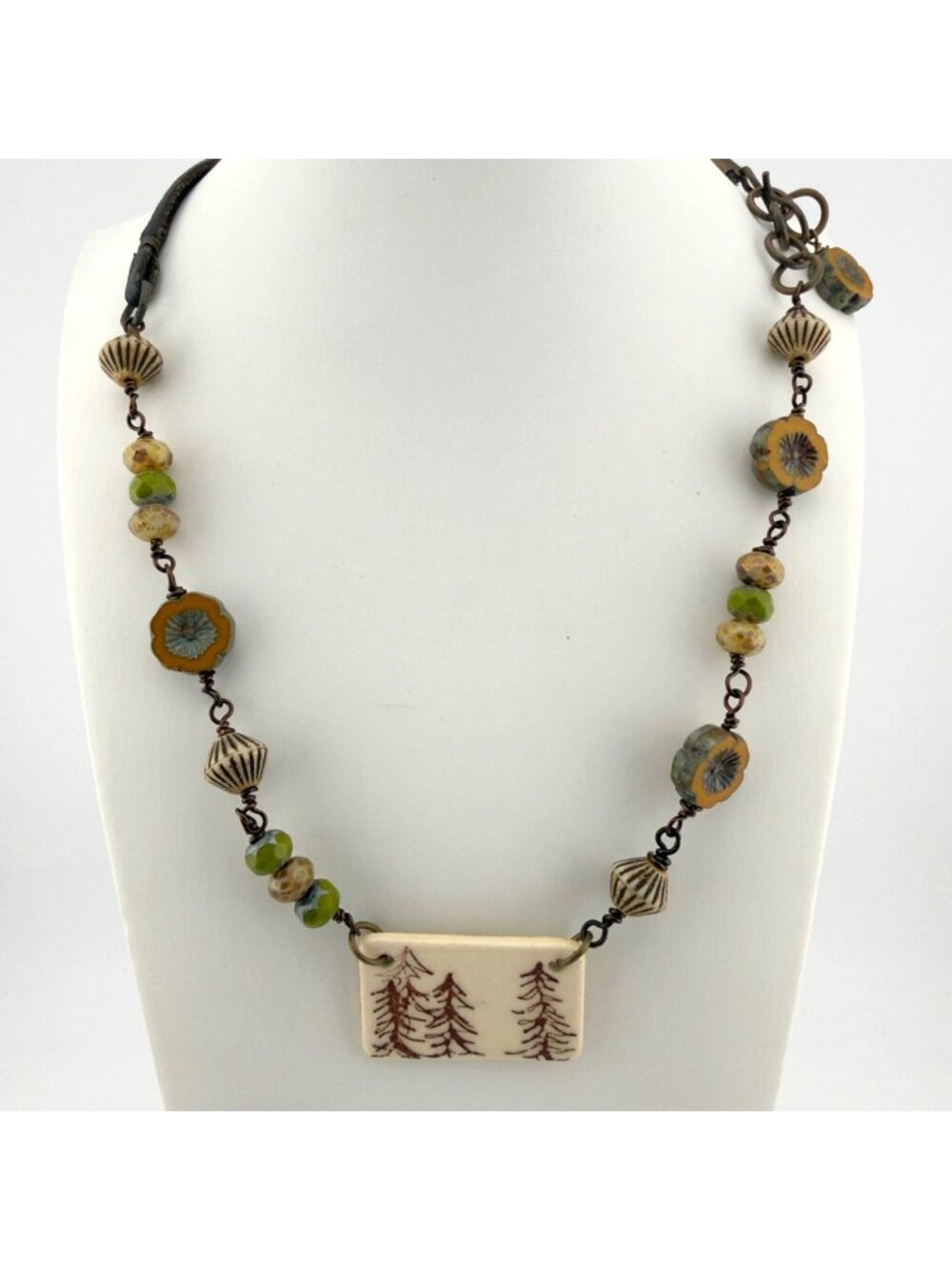 Handmade Ceramic Pendant Necklace Artisan Rustic Boho